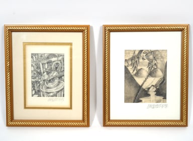 Vincenzo Notarile Two Surrealist Drawings Framed