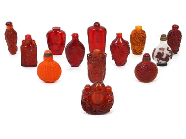 Group of 13 Snuff Bottles in Case
