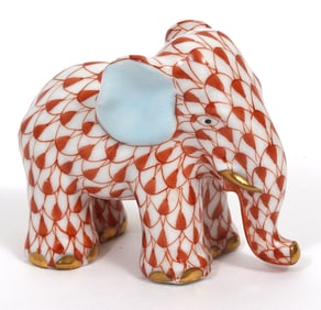 Herend Porcelain Rust Fishnet Small Elephant