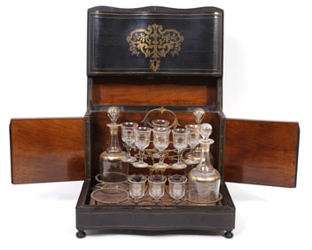 French Ebonized Wood & Glass Liquor Cabinet