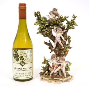 Meissen-Style Porcelain Sculpture Cherubs in Tree