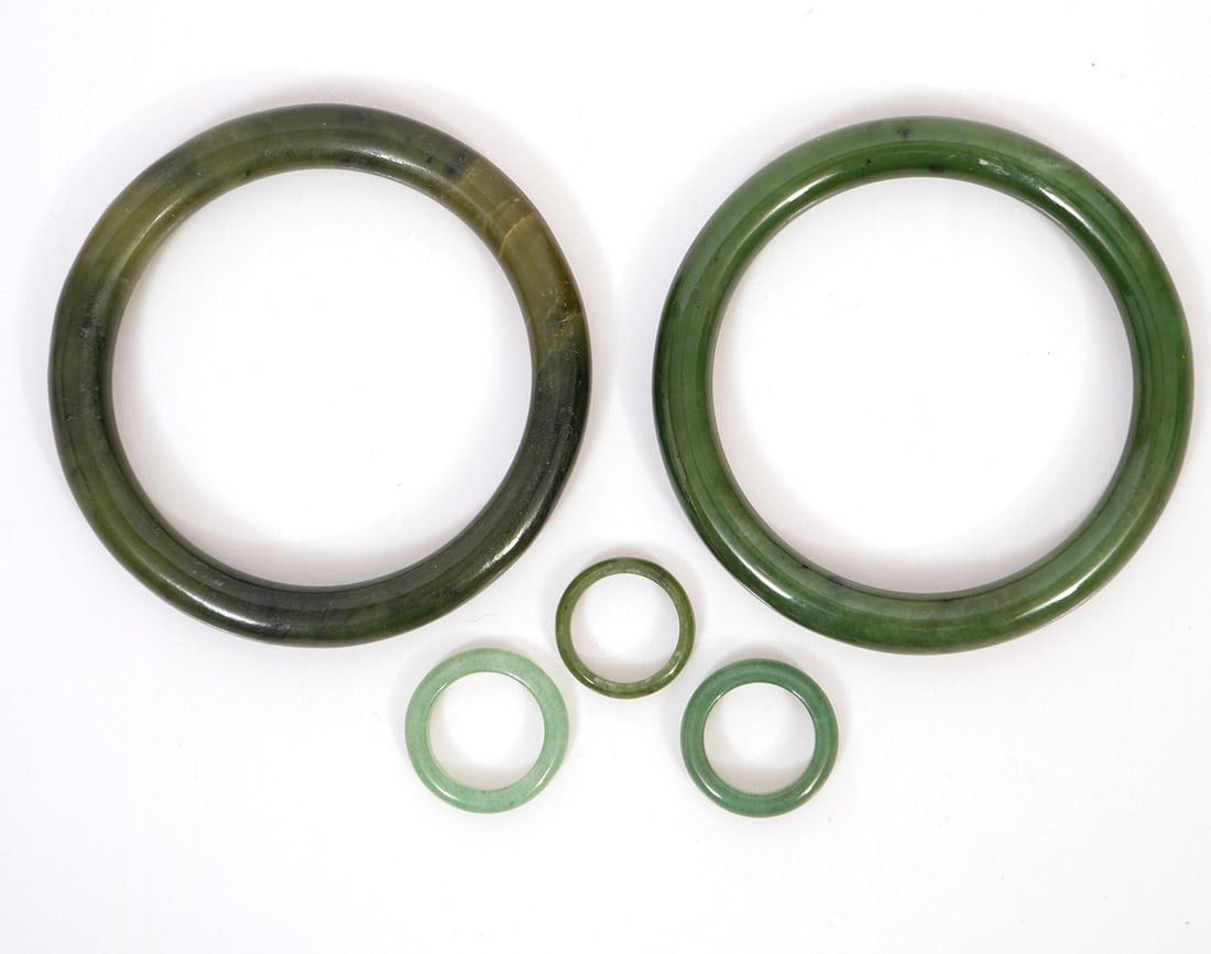 Two Jade Bangle Bracelets Three Jade Rings (1 of 4)