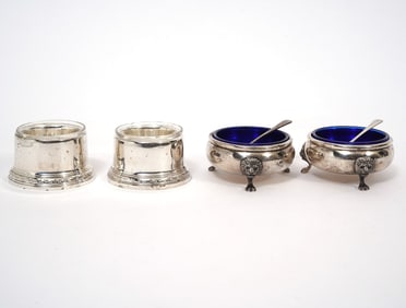 Two Pair of Silver Salt Cellars with Inserts