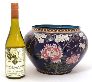 Chinese Cloisonne Cobalt Blue Ground Jardiniere