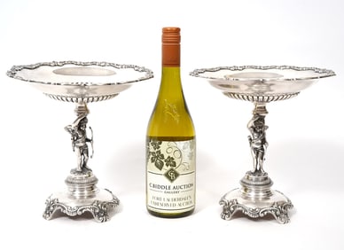 Pair of Silver-Plate Figural Putti Compotes