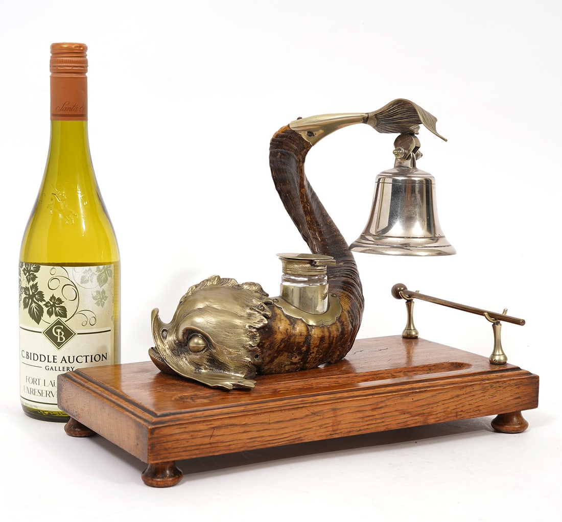Victorian Figural Dolphin Inkstand with Bell (1 of 13)