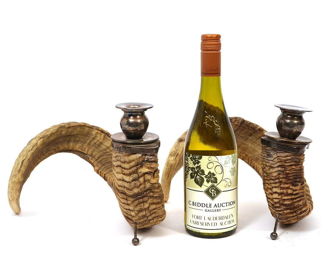 Pair of Horn and Silver-Plate Candlesticks (1 of 7)