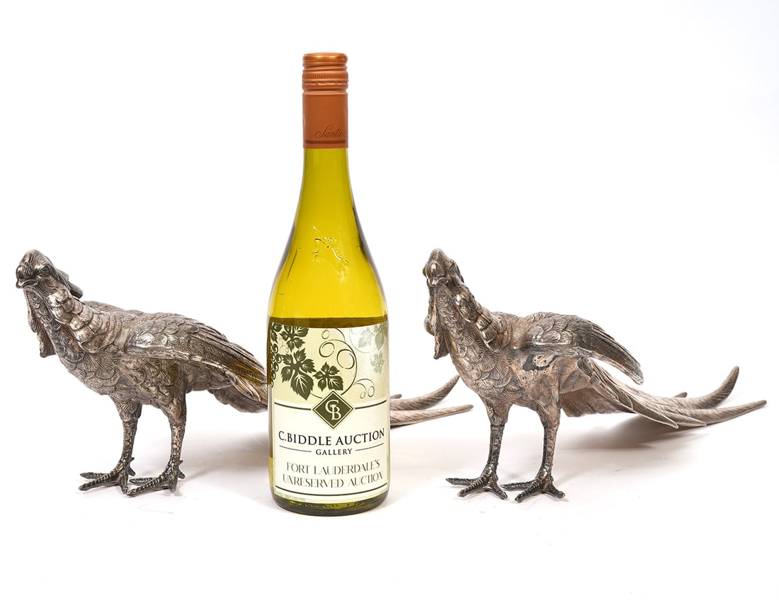 Pair of Silver-Plated Bronze Pheasants (1 of 8)