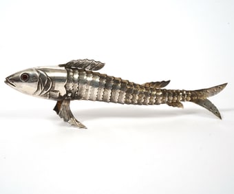 Silver Articulated Fish with Ruby Glass Eyes