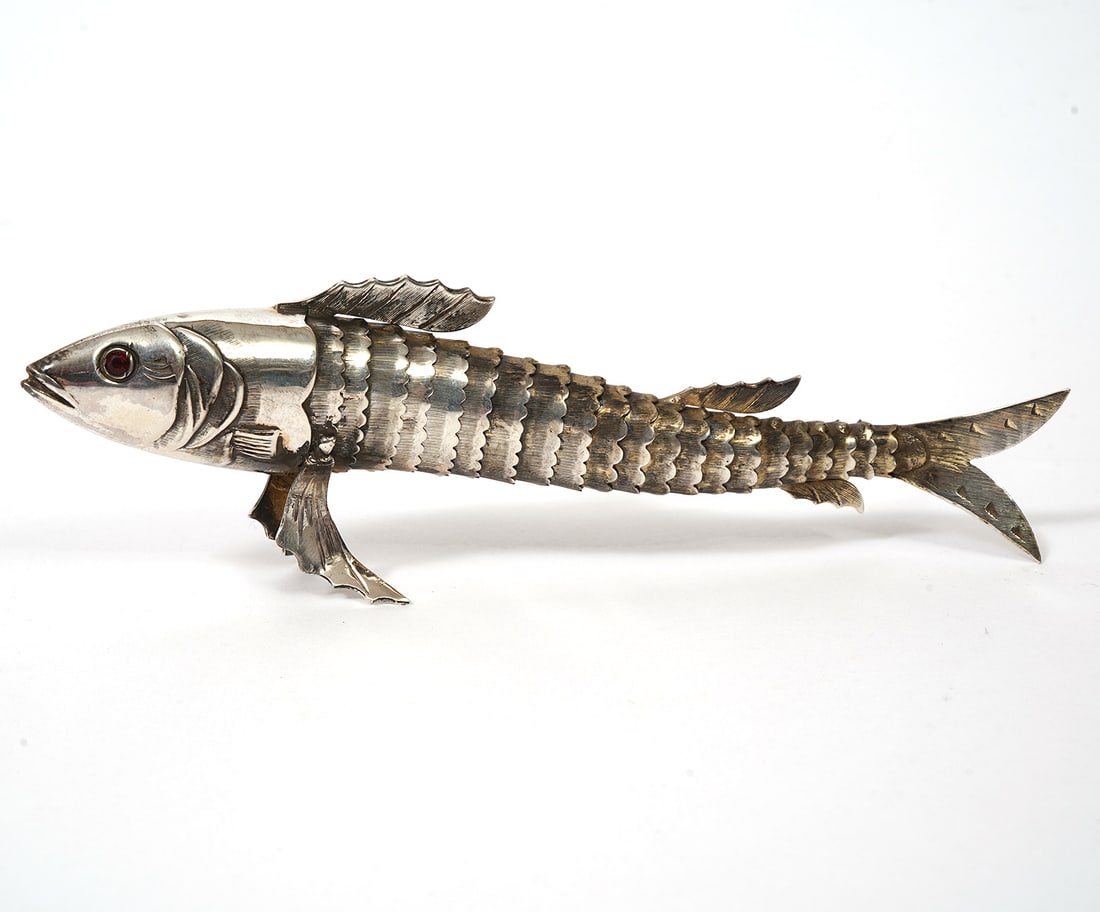 Silver Articulated Fish with Ruby Glass Eyes (1 of 7)