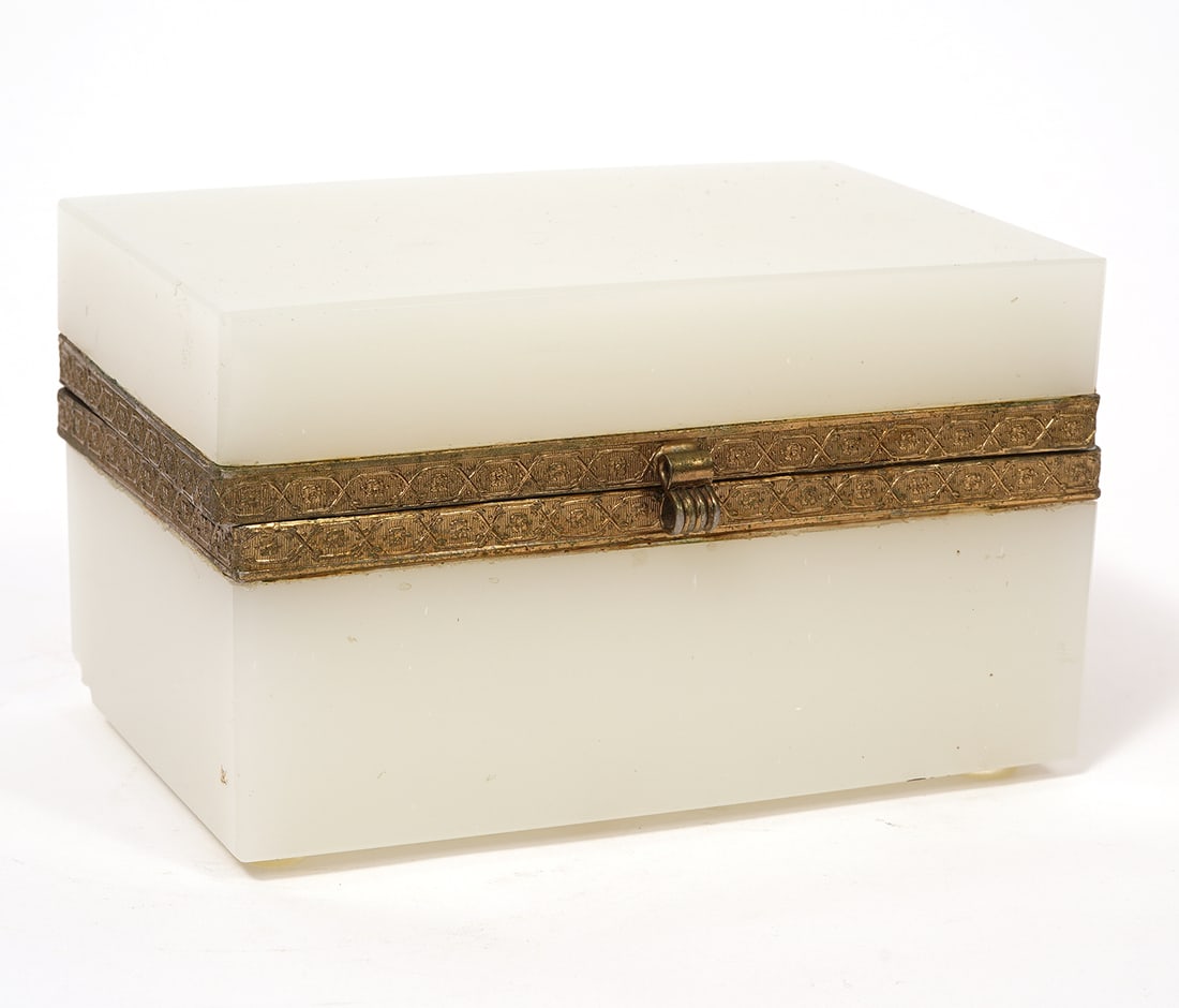 French White Opaline Glass Bronze Mounted Box (1 of 8)