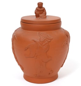 Chinese Clay Pottery Lidded Jar with Box