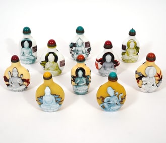 10 Chinese Peking Glass Guanyin Snuff Bottles