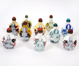 10 Chinese Peking Glass Guanyin Snuff Bottles
