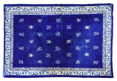 Chinese Peking Blue Repeating Pattern Rug