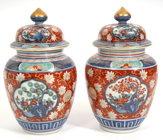 Pr. Japanese Imari Porcelain Ginger Jars