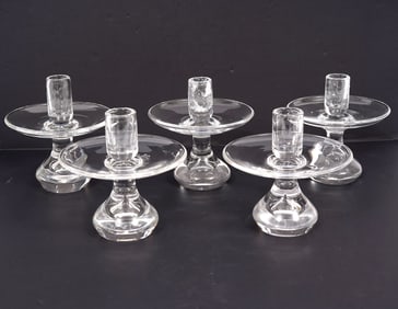 Five Vintage Steuben Clear Crystal Candle Holders
