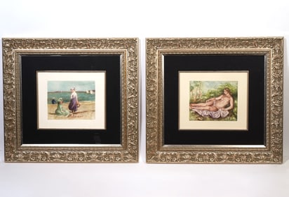 Renoir Two Limited Colored Etchings Framed w/COA