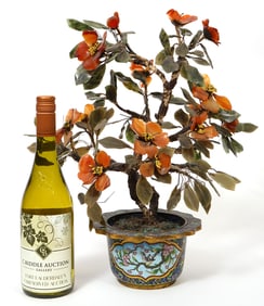 Chinese Carved Hardstone Tree Cloisonne Base