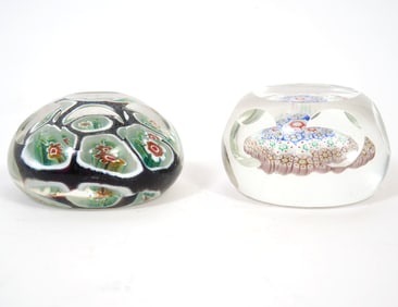 Two Art Glass Floral Motif Glass Paperweights