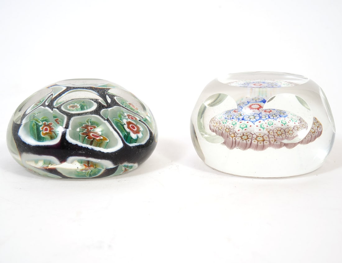 Two Art Glass Floral Motif Glass Paperweights (1 of 6)