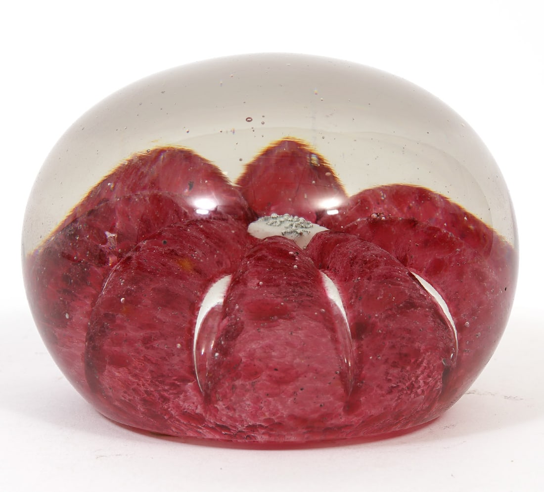 Millville "Umbrella" 1894 Glass Paperweight: Millville "Umbrella" 1894 glass paperweight measures 2.5"H x 3.25"W. Condition report: Good condition, please examine all photos closely. Contact C. Biddle Auction Gallery for more detailed informatio