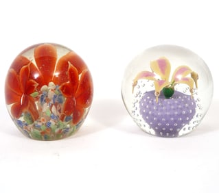 Two Floral Art Glass Paperweights