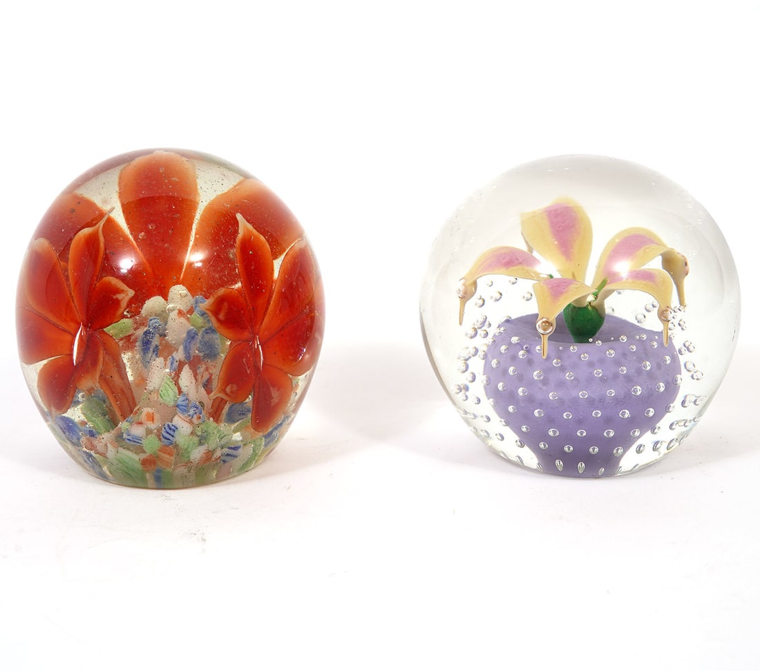 Two Floral Art Glass Paperweights (1 of 6)