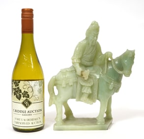 Chinese Carved Stone Warrior Figure on Horseback