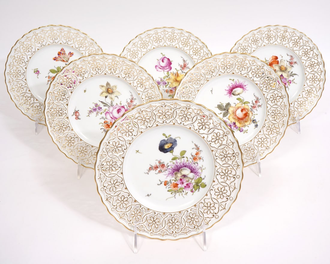 Six Meissen Openwork Dessert Plates (1 of 9)