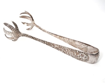 Kirk & Sons Sterling Repousse Silver Ice Tongs