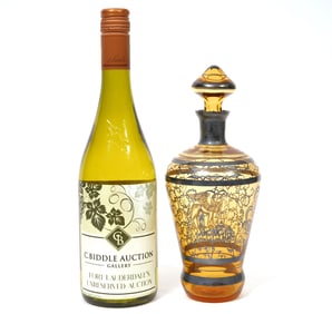 Silver Overlay Glass Griffin Motif Bottle