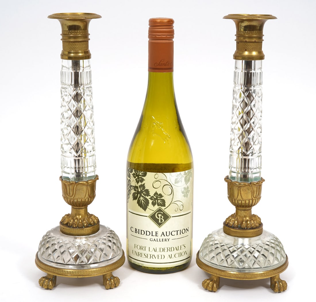 Pr. Regency Cut Crystal Bronze Mount Candlesticks (1 of 7)