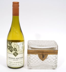 French Cut Crystal Bronze Mounted Box w/ Key