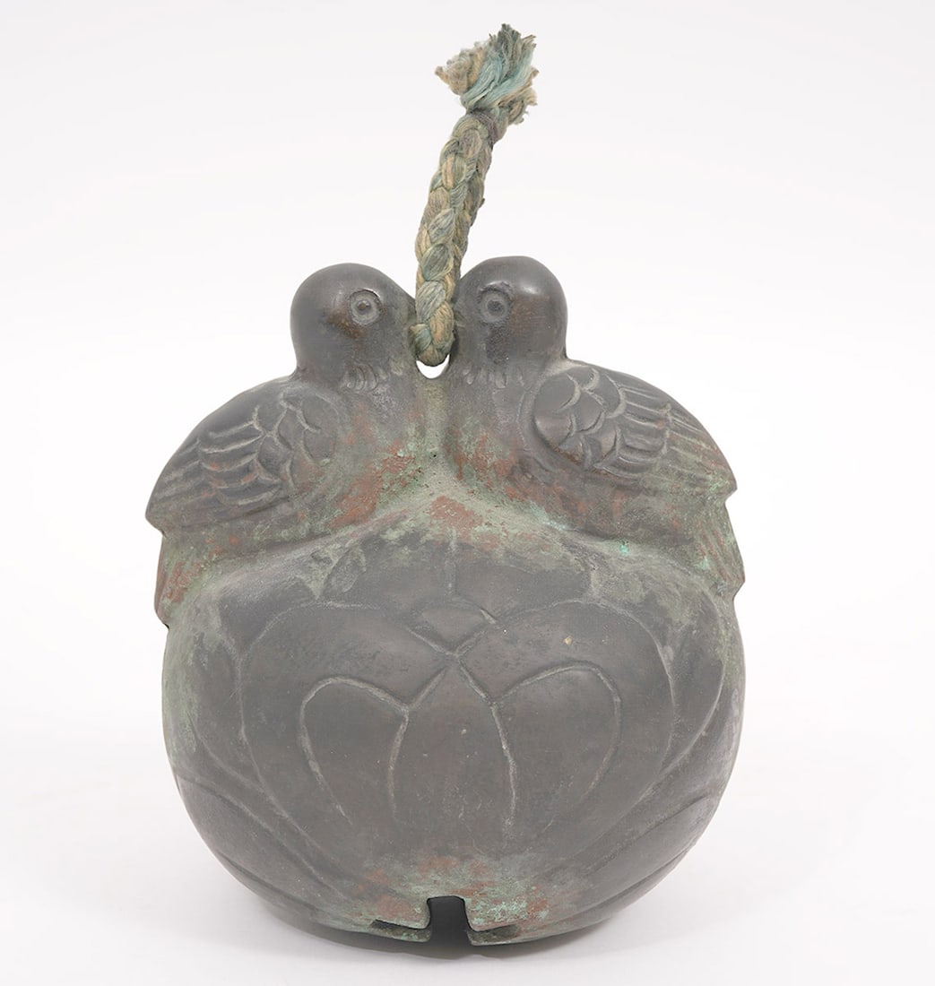 Japanese Bronze Bell With Two Birds (1 of 6)