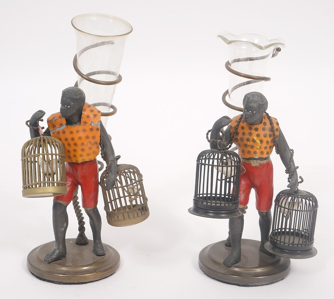 Two Blackamoor Figures with Birdcages & Bud vases (1 of 10)