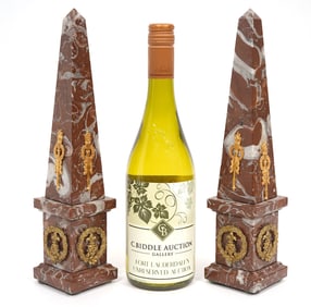 Pr Grand Tour Red Marble Obelisks Bronze Accents