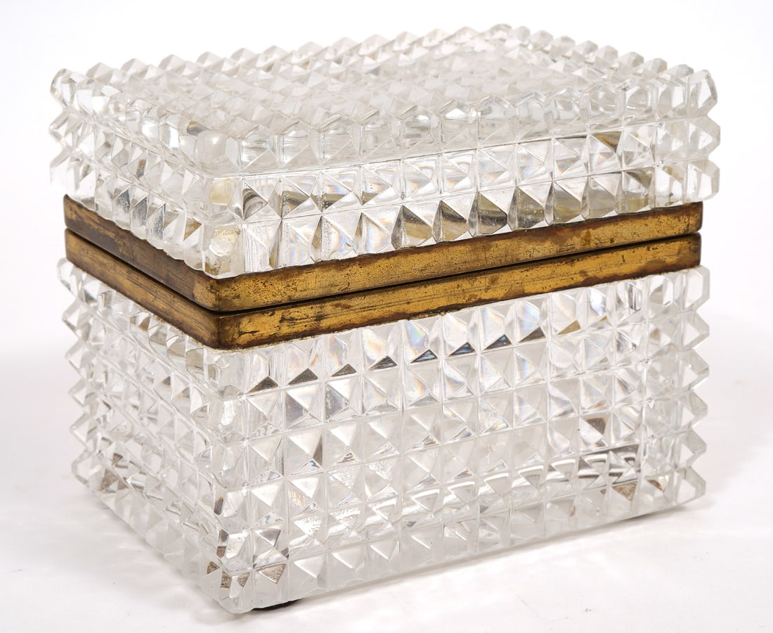 French Cut Crystal Pyramid Bronze Mount Box (1 of 6)