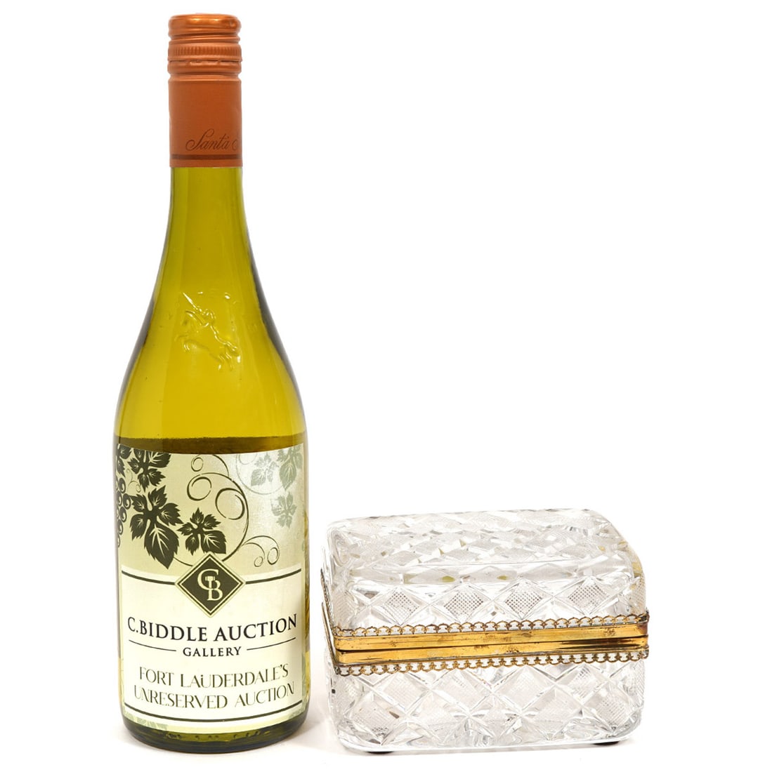 French Cut Crystal Diamond Cross Hatch Bronze Box (1 of 7)