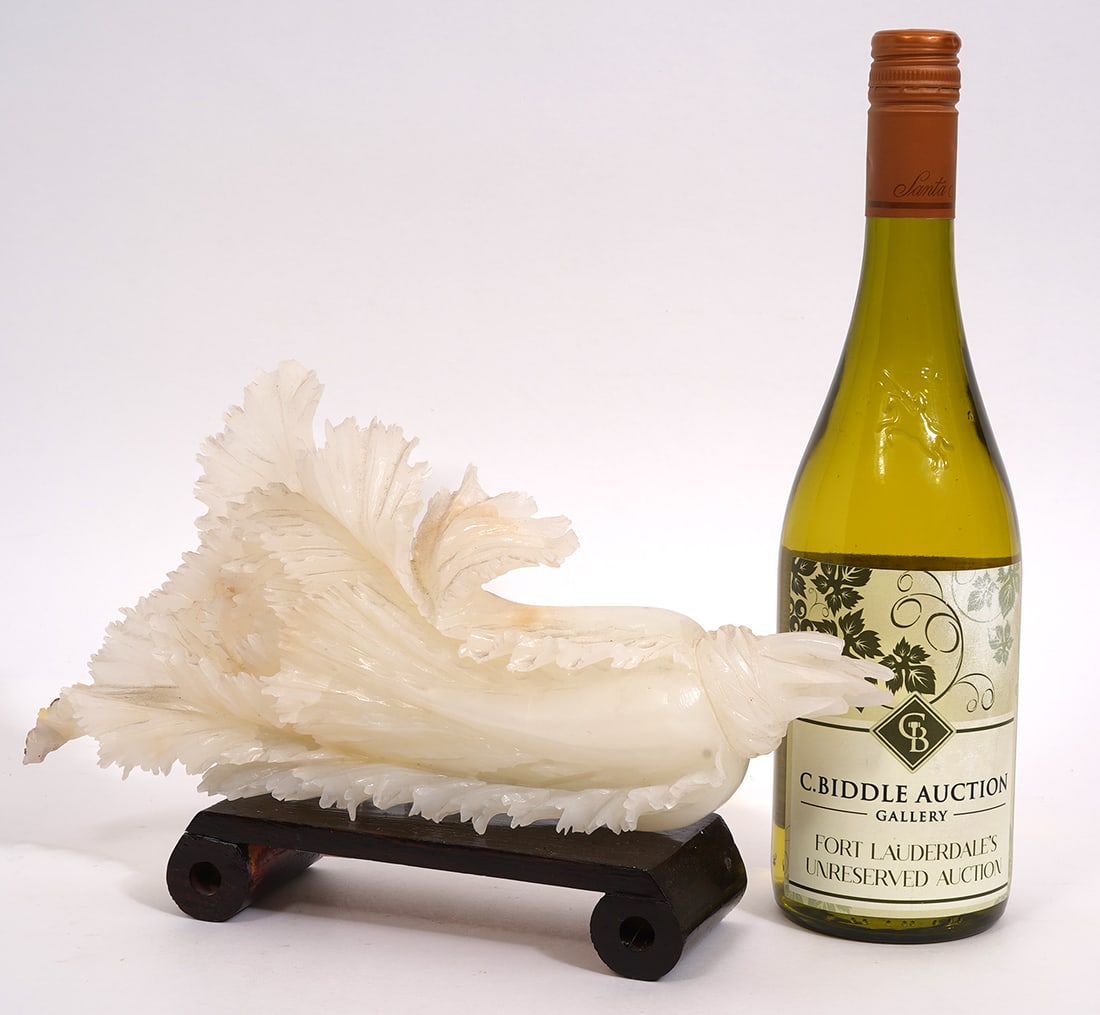 Chinese Carved White Jade Bok Choy Sculpture (1 of 8)