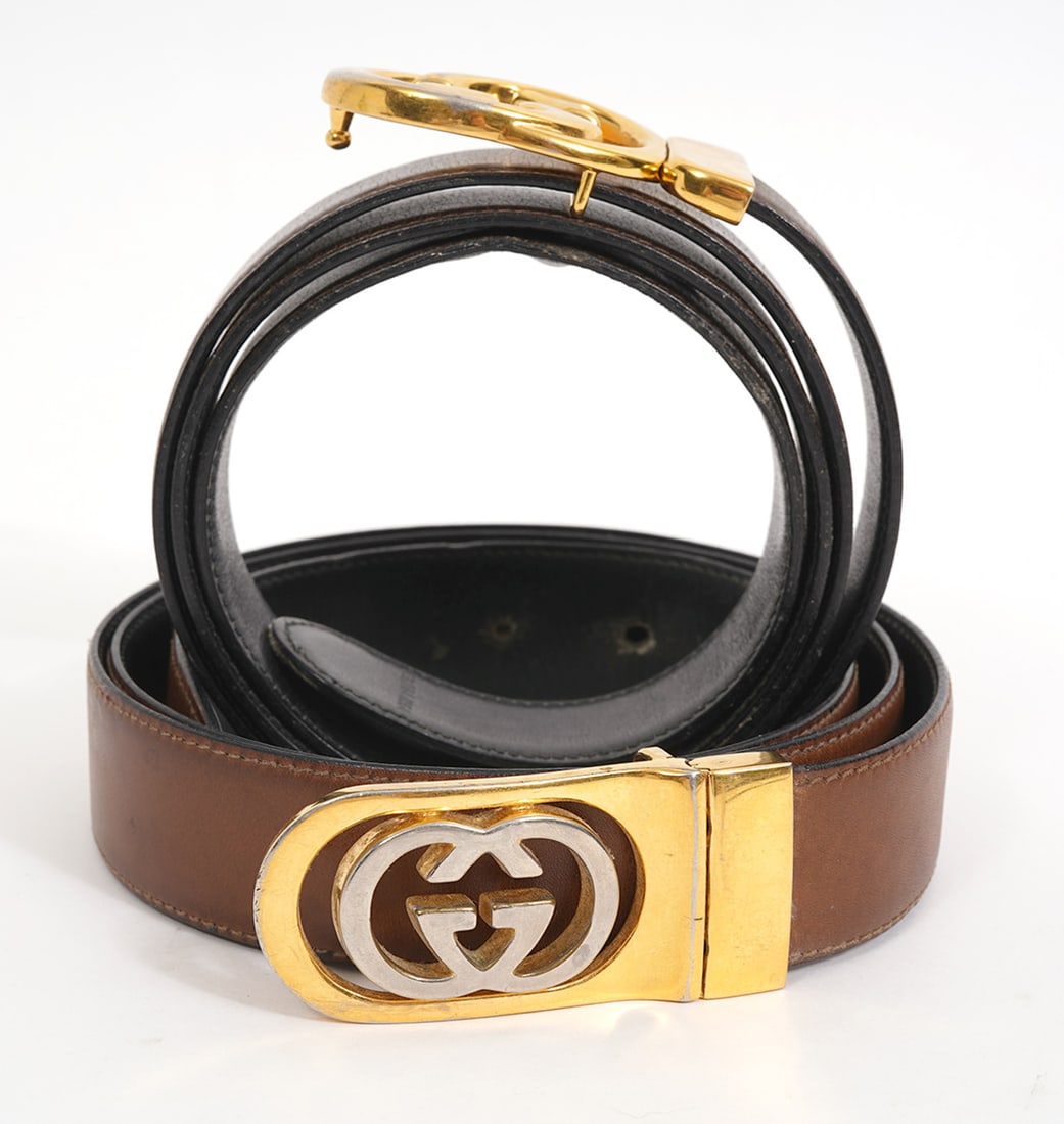 Two Reversible Leather Gold-Tone Gucci Belts (1 of 7)
