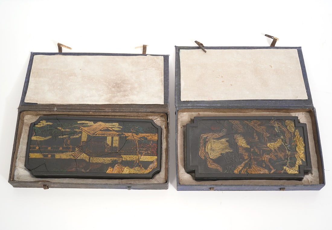 Two Japanese Lacquer Plaques in Boxes (1 of 14)
