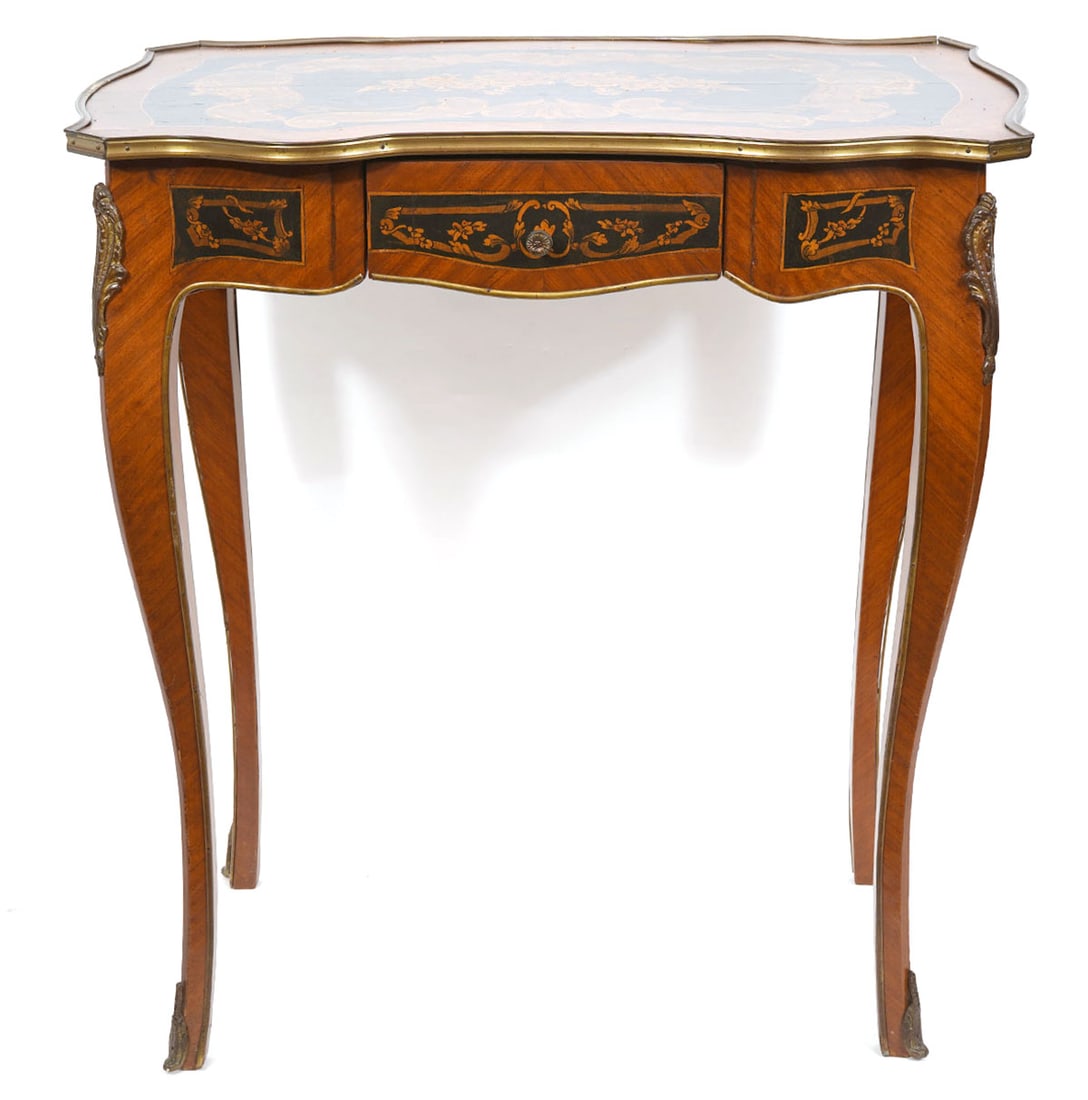 French Louis XV Style Marquetry Side Table (1 of 11)