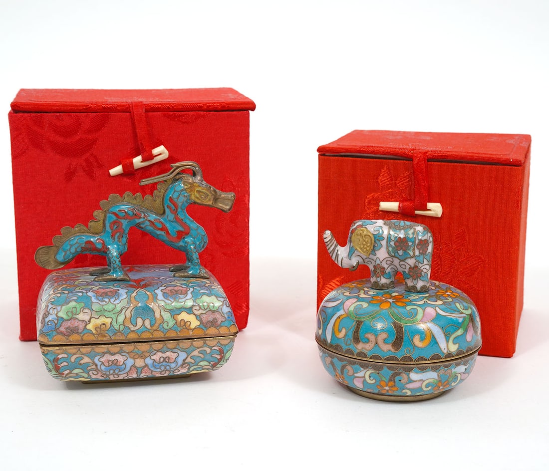 Two Chinese Cloisonne Musical Trinket Boxes (1 of 11)