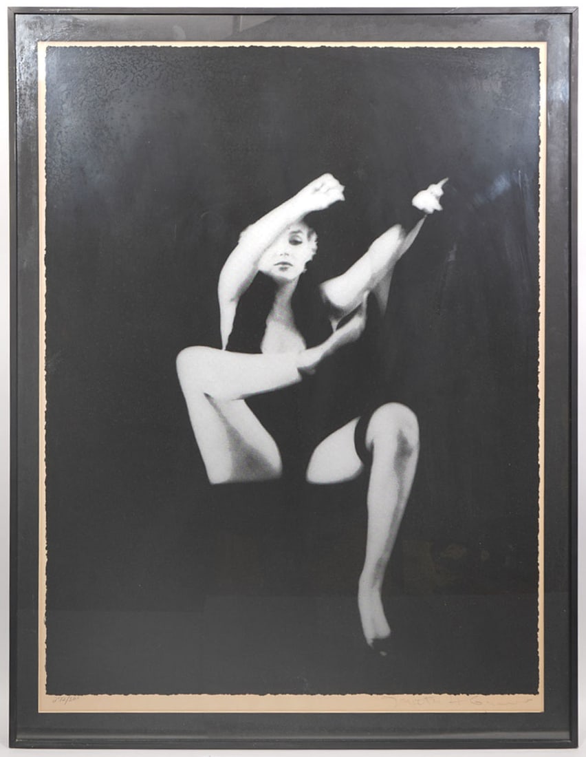 Milton Greene Silkscreen Print Marilyn Monroe S/N: Milton Greene silkscreen print of Marilyn Monroe, part of the "Black Sitting" series. Pencil signed lower right and numbered 272/300 lower left. Measurements: Visual image: 41"H x 30.5"W; Frame: 46.5"