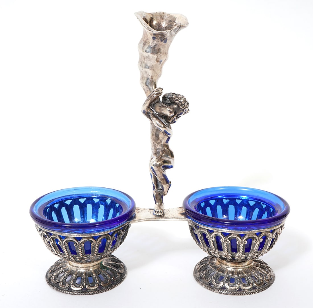 Italian 800 Silver Cobalt Blue Glass Salt Cellars (1 of 7)