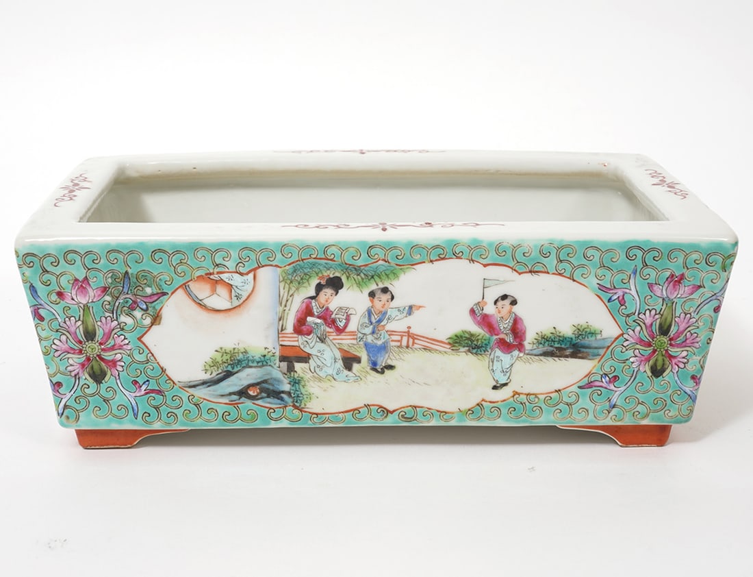Chinese Signed Rectangular Porcelain Planter - 2