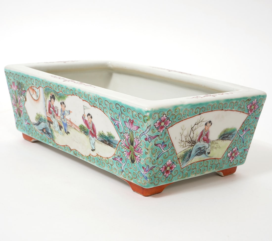 Chinese Signed Rectangular Porcelain Planter - 3