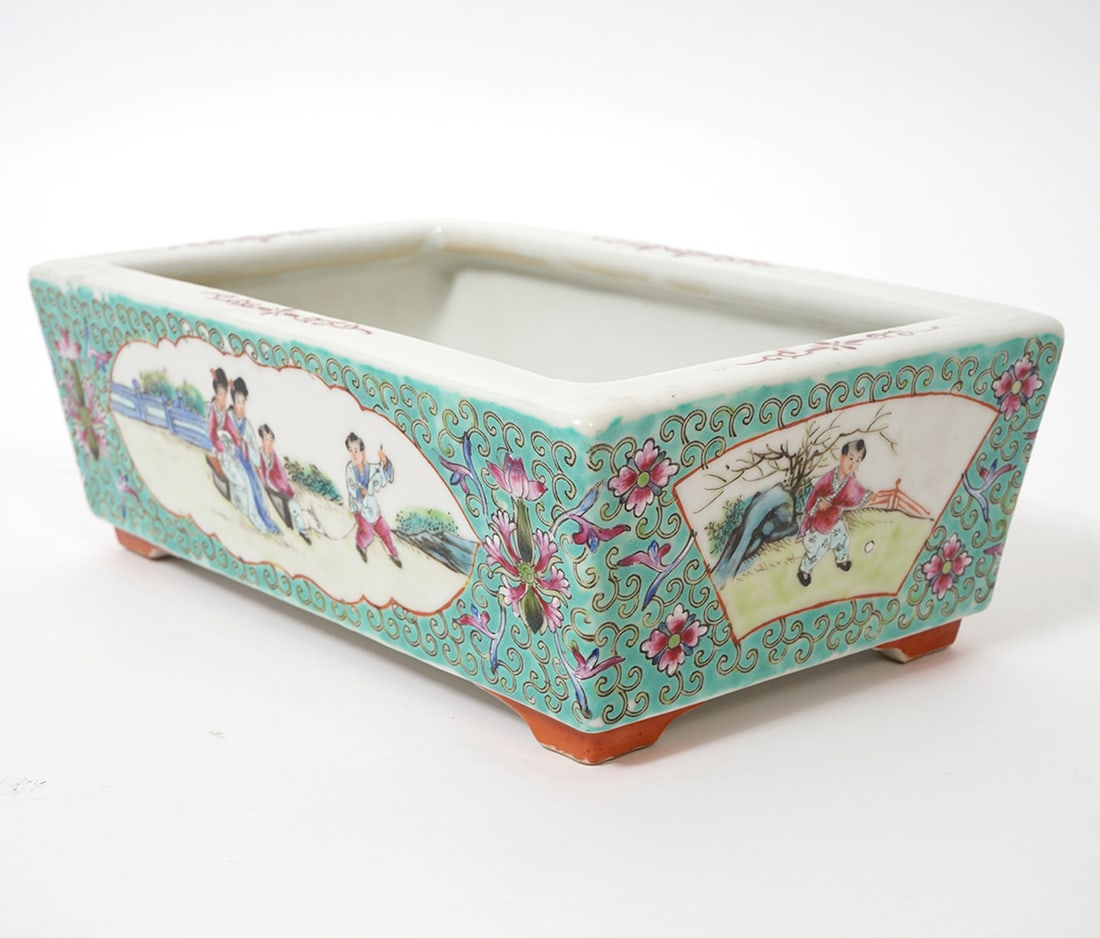 Chinese Signed Rectangular Porcelain Planter - 5