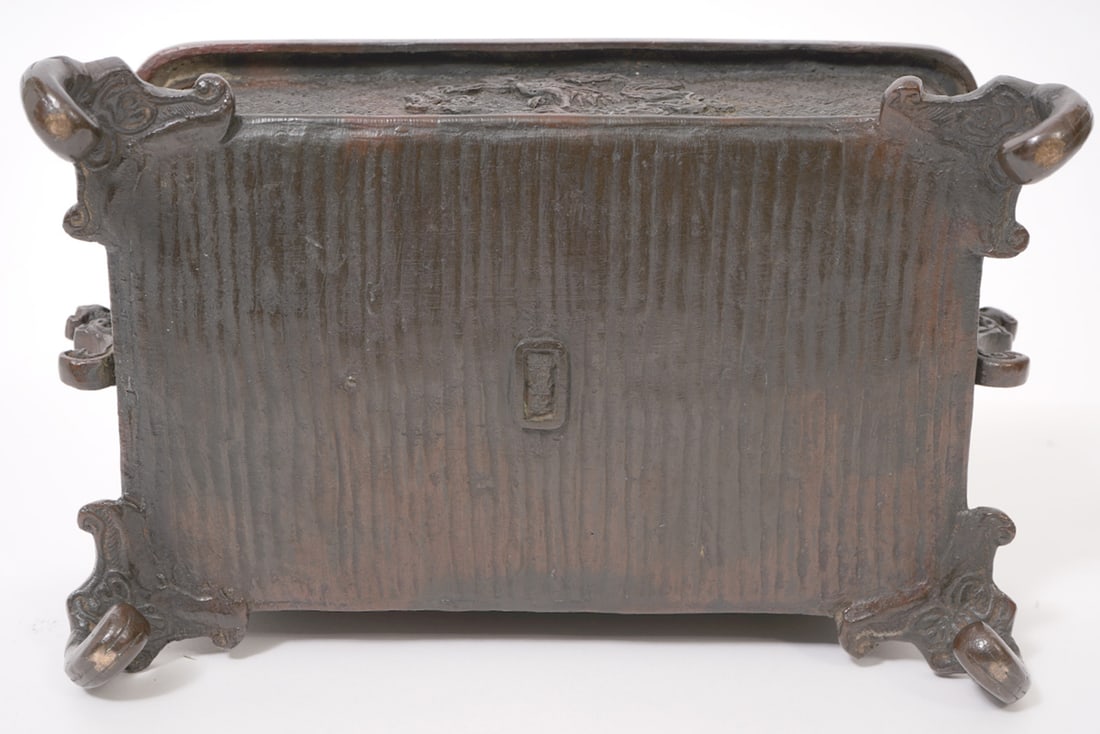 Chinese Signed Bronze Rectangular Footed Planter - 5
